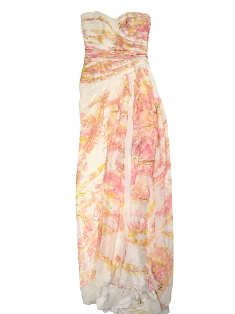 Monique Lhuillier Ss 2011 Strapless Silk Chiffon Gown In Watercolor Florals